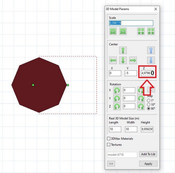 The Z parameter for the 3D model